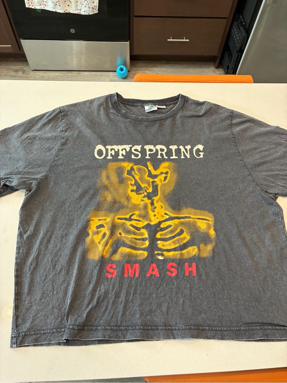 Offspring Charcoal Short-Sleeve Tee with Yellow Skeleton & Red SMASH Print